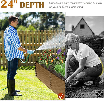 Domi 6x3x2ft Metal Raised Garden Beds Outdoor, Thickened Galvanized Steel Deep Root Planter Box with Stabilizing Bars & Rubber Edging for Vegetables, Flowers, Herbs - Brown