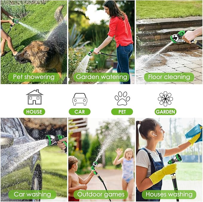 Non-Expanding Garden Hose 150 ft, Lightweight Hose & Flexible Water Hose With 10-Pattern Spray Nozzle, Kink-Free Design, Durable Leakproof Yard Outdoor Hose, Portable Storage Strap, 150 Feet