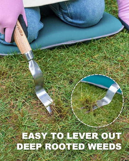 Weed Puller Tool Hand Weeder Tool Weed Remover Stick Hand Weed Digger for Gardening Weeding Pulling Digging Removing Weeds Roots Garden Manual Weeder Tool with Hard Solid Wood Handle
