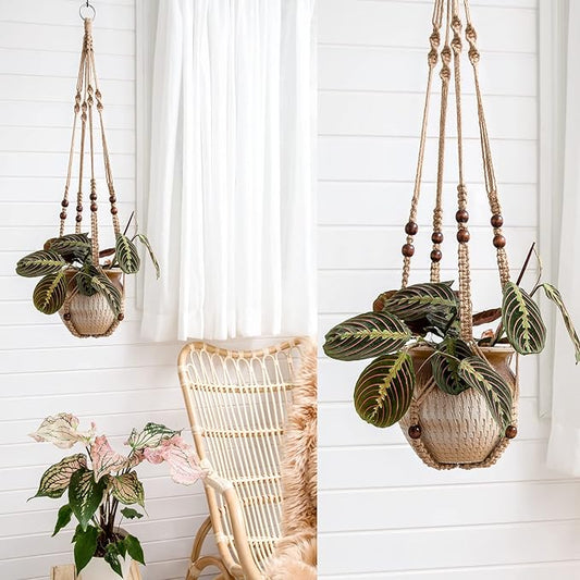 Mkono Set of 3 Macrame Plant Hangers Indoor Jute Hanging Planter Basket Classic Style and No Tassels Style, 35"/40"