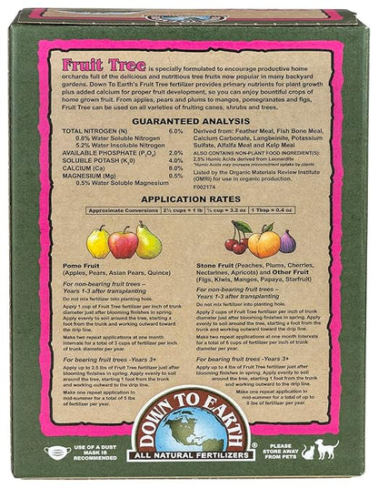 Down To Earth All Natural Fertilizers Organic Fruit Tree - Plant Food for Apples, Pears, Plums and Tropical Fruit Trees 6-2-4, 5 lb