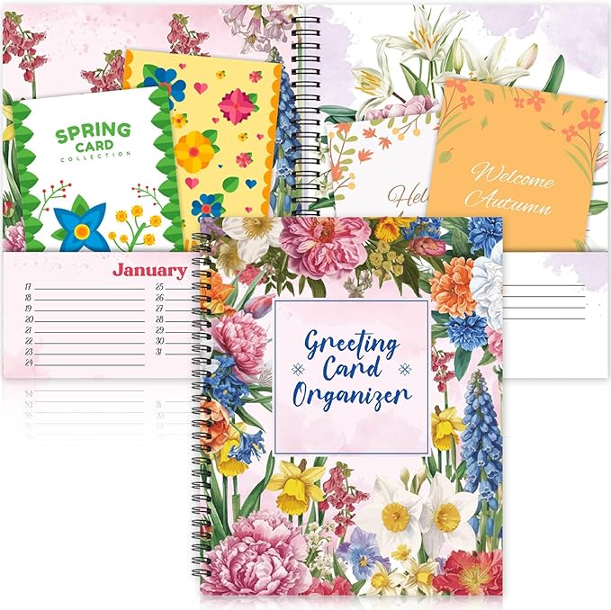 chiazllta Greeting Card Organizer Book with Pockets and File Keeper Dividers Floral Month by Month Card Keeper Book Greeting Card Books for Birthdays Weddings Graduation Parties Holiday Reminders