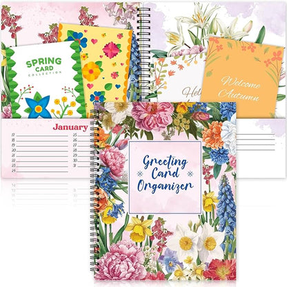 chiazllta Greeting Card Organizer Book with Pockets and File Keeper Dividers Floral Month by Month Card Keeper Book Greeting Card Books for Birthdays Weddings Graduation Parties Holiday Reminders