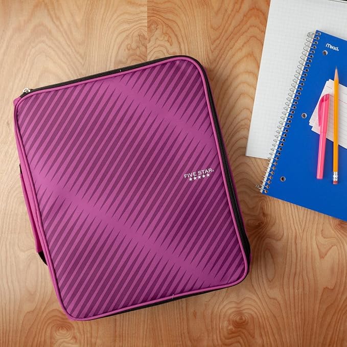 Five Star Zipper Binder, 2 Inch 3-Ring Binder for School, 6 Pocket Expanding File, 380 Sheet Capacity, Purple (72540)