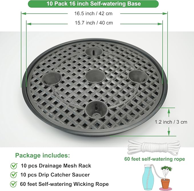 10 Pack 16 inch Self Watering Base for Fabric Grow Bag, Self-watering Plastic Elevated Plant Saucer Stand,Automatic Watering Tray for Non-woven Planter Flower Pot Growth Tent Greenhouse Indoor Outdoor