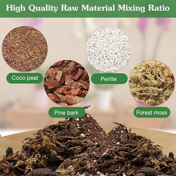 Orchid Potting Mix,4 Quart Premium Orchid Potting Mix for Repotting with Dried Forest Moss Perlite Stone Coco Peat and Pine Bark, Well-draining Orchid Bark Potting Mix