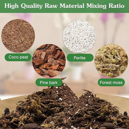 Orchid Potting Mix,2 Quart Premium Orchid Potting Mix for Repotting with Dried Forest Moss Perlite Stone Coco Peat and Pine Bark, Well-draining Orchid Bark Potting Mix