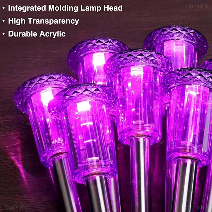 DenicMic Solar Lights Outdoor 10 Pack Waterproof Purple LED Stainless Steel Stake Outside Lights for Yard Pathway Garden Driveway Walkway Landscape Path Lighting