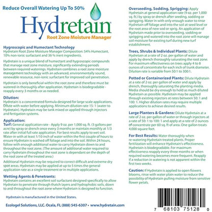 Hydretain Root Zone Moisture Manager - Drought Protection and Moisture Control for Lawns, Gardens, Containers - Reduces Watering, Delays Wilt - Covers up to 20,000 Sq Ft (1 Gallon)