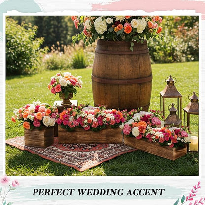 Dandat 3 Set Wood Boxes for Centerpieces 12x4 Inch Rectangle Wooden Planter Box Rustic Wood Planter with Removable Plastic Liner Floral Foam Blocks for Centerpieces Home Wedding Garden Decor