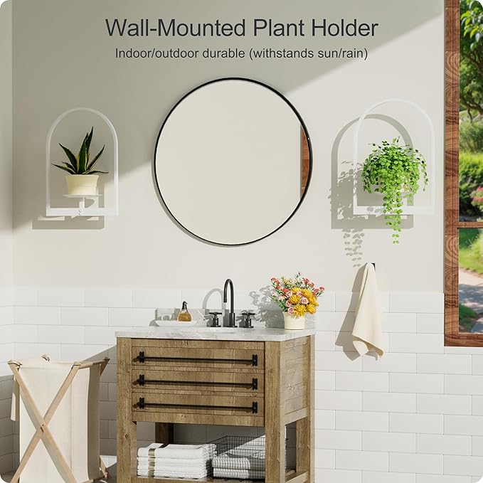 White Metal Wall Plant Holder - 3-Pack Wall Mounted Plant Stands and Hanging Holders for Indoor Planter and Flower Pot - Arch Decor Shelf for Plant Storage (Pot Not Included)