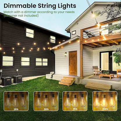 Outdoor String Lights 400FT(4x100) Patio Lights with 212 (12 Spare) Shatterproof Bulbs, String Lights for outside Waterproof hanging for Party,Wedding,Yard, Porch, Bistro, 2200K, Black cord