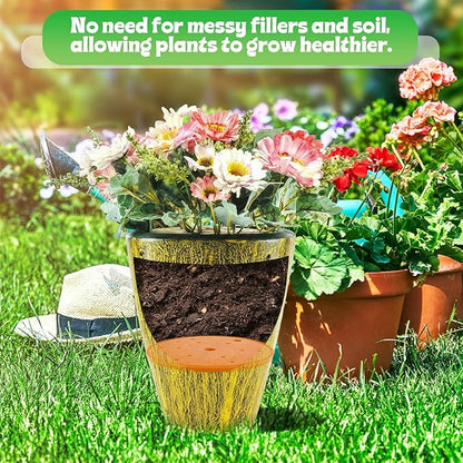 4 Pack Planter Insert, 10 Inch Round Plastic Planter Inserts for Large Pots with Drainage Holes, Use Less Potting Soil, Planter Accessories for Indoor & Outdoor Use