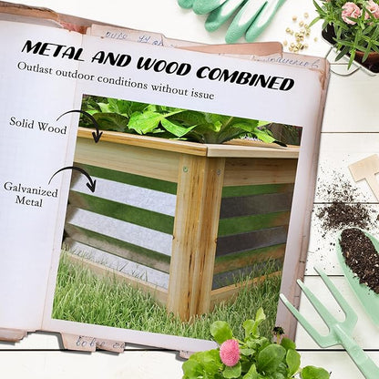 Outsunny Raised Garden Bed, Outdoor Planter Box, Galvanized Metal Reinforced with Wood, Stock Tank for Growing Flowers, Herbs and Vegetables