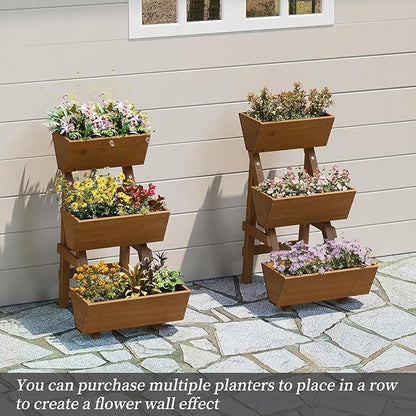 3-Tiers Wooden Raised Garden Bed,Wood Planter Box for Vegetable,Flower Rack,Flower Pot Stands,Indoor Outdoor Gardening Planting Beds (Brown, Small)