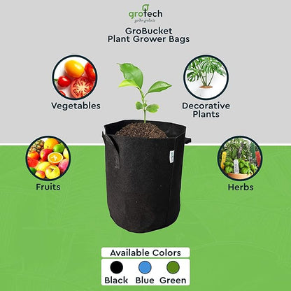 Plant Grower Bags - Maximize Your Garden's Growth Potential with 10-Pack 8-Gallon Bags Nonwoven Aeration, Sturdy Reinforced Handles, and Durability for Healthy Plants!-Black