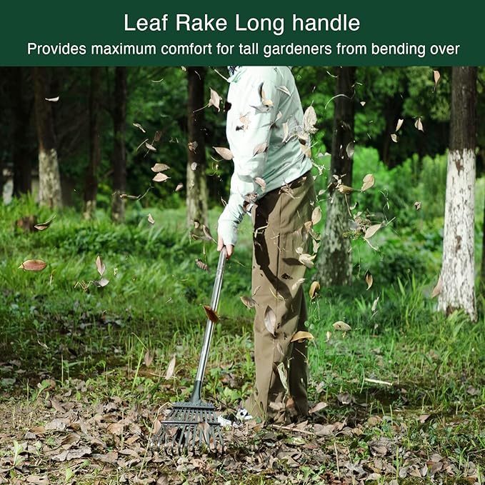 Rake for Leaves, 8" Wide 11 Tines Small Metal Hand Garden Adjustable Lawn Yard Shrub Kids Leaf Rake Heavy Duty Garden Tool for Gardening