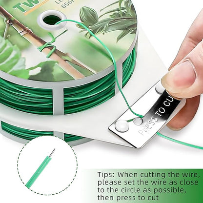 YMHB Twist Ties, 656Feet (200m) Green Garden Plant Ties with Cutter, Green Twist Ties for Gardening Tomatoes Vines Tie Garden Ties, Plant Support and Office Home Cable Organizing