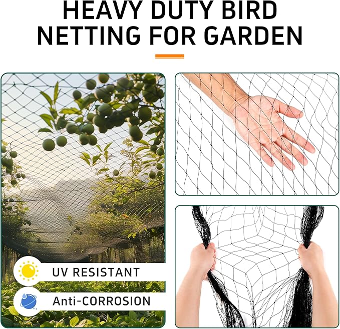 Garden Netting, 50' x 50' Heavy Duty Bird Netting Deer Fence Net, 1" Mesh Poultry Netting for Chicken Coop, Run & Garden, Protect Fruit Trees, Vegetables from Birds, Deer, Squirrels