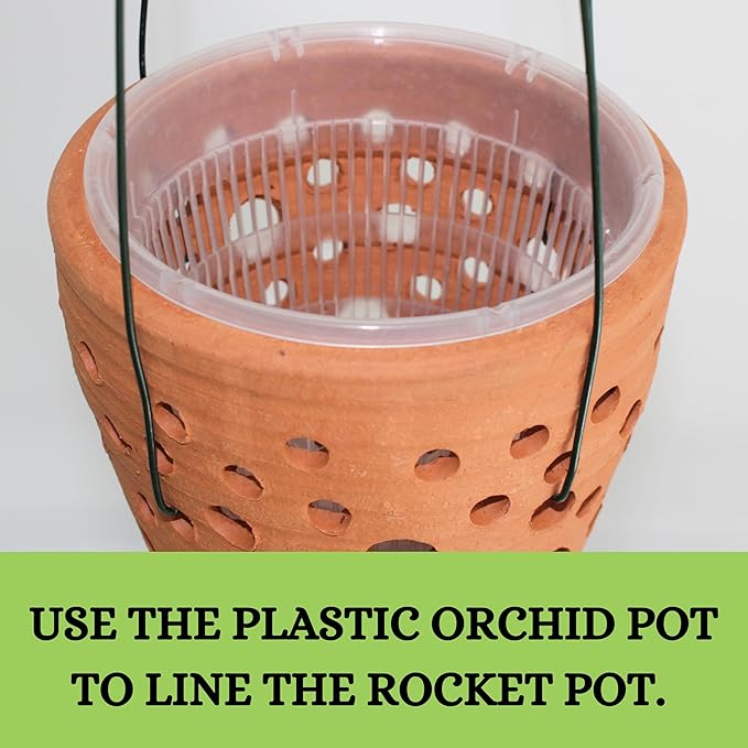 2 Terracotta Rocket Shaped Orchid Pots with Holes for Small Plants, Hanging Clay Orchid Planters for Outdoors