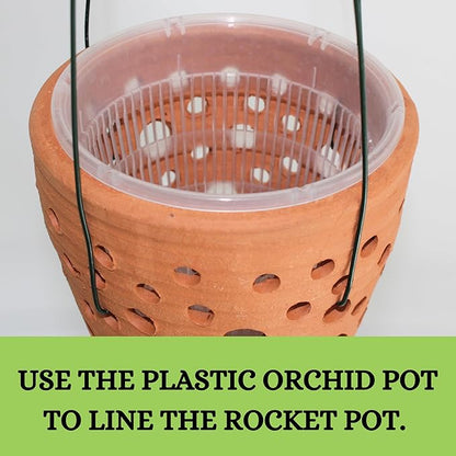 2 Terracotta Rocket Shaped Orchid Pots with Holes for Small Plants, Hanging Clay Orchid Planters for Outdoors