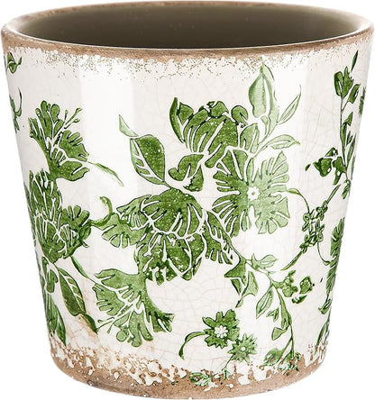 Farmhouse Ceramic Planter 5.1 Inch Large Plants Pot Crack Beige Green Floral Vine Plant Pots with Drainage Hole Indoor Plants Kitchen Rustic Antique Decor Gift
