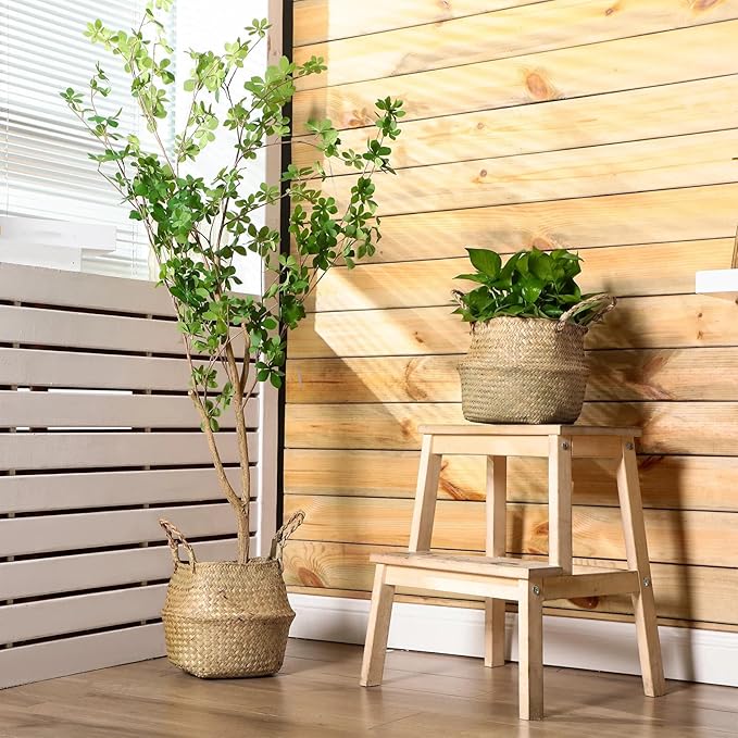 Qunclay 4 Pcs Woven Seagrass Baskets Belly Basket Folding Boho Natural Plant Pot with Handles Round Decorative Wicker Large Indoor Planter for Home Outdoor Tree Planters Decor (9 x 11 Inch)