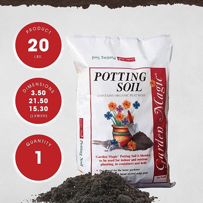 Michigan Peat Garden Magic General Purpose Potting Soil Mix for Indoor Outdoor Planter Container Plant Flower Gardening, 20 Pound Bag (6 Pack)