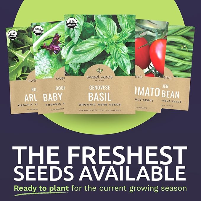 Organic Container Garden Seeds Variety Pack - 10 Individual Packs - 2026 Season - Roquette arugula, Genovese Basil and More! for Indoor & Outdoor Planting (Non-GMO, Certified Organic)