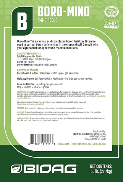 BioAg Boro-Mino Organic Boron Fertilizer, Amino Acid Complexed Boron (1.5 lbs) Soluble hydroponic Soil brassicas Fruit Berry Crop