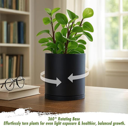 D'vine Dev Double-Layer Planter Set – Rotating Plastic Cachepot with Clear Inner Liner for Root Health, Perfect for Indoor Plants, 6.5", Black, 73-U-B-2