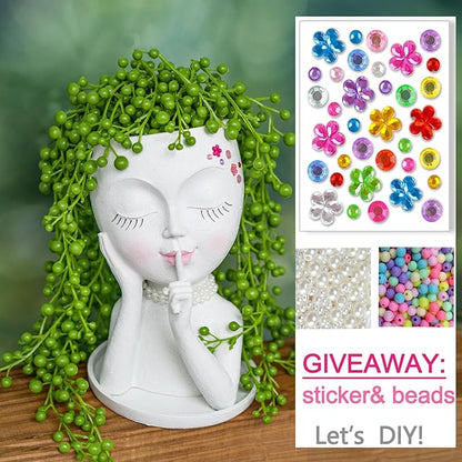 Face Planter Pot Head Planters, Lady Heads Flowerpot, Cute Girl Faces Plant Pot, Quiet Women Succulent Pots for Indoor Outdoor Plants, Modern Vase with Drainage