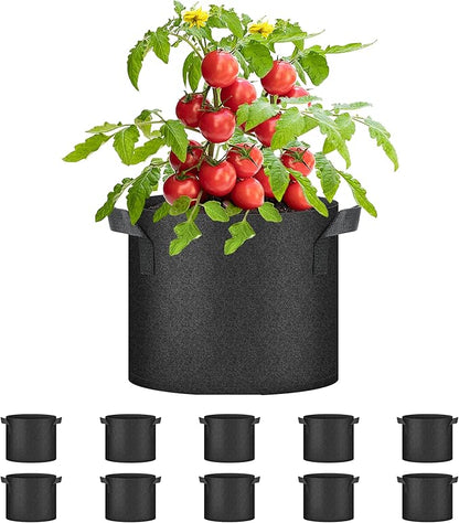 HealSmart Plant Grow Bags 7 Gallon, Tomoato Planter Pots 10-Pack with Handles, Aeration Nonwoven Fabric, Heavy Duty Gardening Planter for Vegetable, Herbs and Flowers, Black New