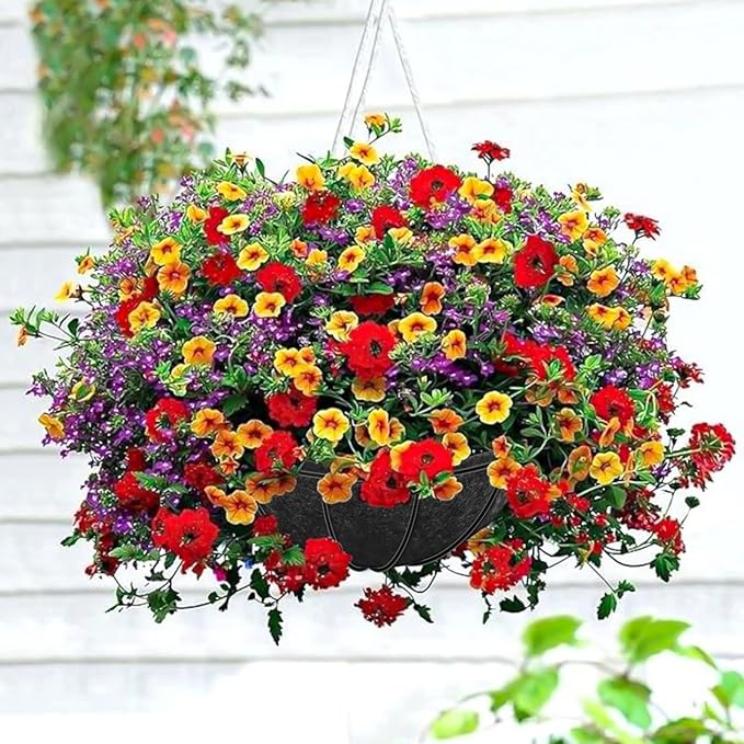 Riare 8 Pack 14 Inch Round Fabric Planter Basket Liner- Hanging Basket Liners Replacement Coco Fiber Liner Alternative for Hanging Basket Flowers (Prevent Birds from Nesting)