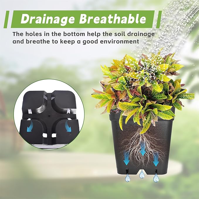 HOSTIC 5 Gallon Square Nursery Pots Flexible Plastic Pots for Plants Gallon Pot with Drainage Holes 10 Pcs