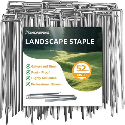 52 Pack 6in Landscape Staples Galvanized Garden Stakes Plant Stakes for Garden,Yard,Field,Plastic Sheeting,Cages