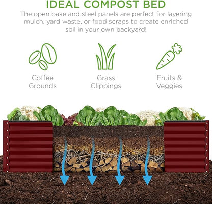 Best Choice Products 8x4x2ft Outdoor Metal Raised Garden Bed, Deep Root Planter Box for Vegetables, Herbs & Flowers, 478-Gallon Capacity, 100% Non Toxic Materials - Royal Red