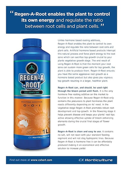 Regen-A-Root 1 Liter | Hormone-Free Root Stimulator for Plants | Promotes Explosive Root Growth in Vegetative & Flowering Stages | Hydroponic, Soil & Coco Compatible (0-0-1)