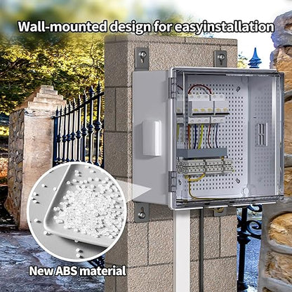 ABS Electrical Junction Box, Ventilated Design, Cable Grommets, IP65 Waterproof Enclosure, Indoor/Outdoor Use with Mounting Panel. (Clear Cover, 11.9"x11.9"x7")