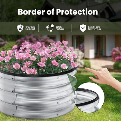 ZXZYHFTY Round Galvanized Raised Garden Bed kit,Silver Outdoor Garden Raised Planter Box, Round Large Metal Raised Garden Beds for Vegetable 2 * 2 * 1ft 3 Pcs