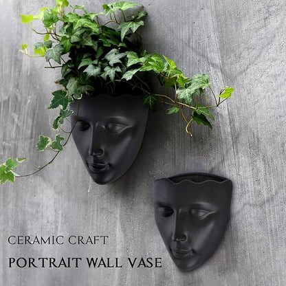 Notakia Face Planter Pot Wall Mounted Outdoor/Indoor Planter with Drainage for Succulents, Cactus, and Small Plants Unique Home Decor Gift for Friends and Family (Black)