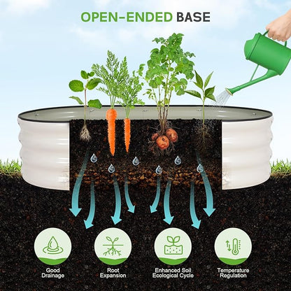 Galvanized Raised Garden Bed - 4×2×1ft (2 Packs) Planter Raised Beds for Gardening | Oval Metal Garden Planter Box with Safety Edging and Gloves for Vegetables Fruits and Flower (White)