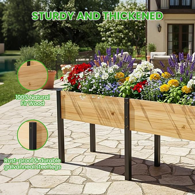 DoCred Raised Garden Bed, 70.9" x 22.8" x 31.5" Large Elevated Wooden Horticulture Planter Box with Metal Legs Standing Growing Bed Planter for Gardening, Balcony, Backyard, Patio