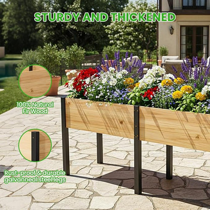 DoCred Raised Garden Bed, 70.9" x 22.8" x 31.5" Large Elevated Wooden Horticulture Planter Box with Metal Legs Standing Growing Bed Planter for Gardening, Balcony, Backyard, Patio