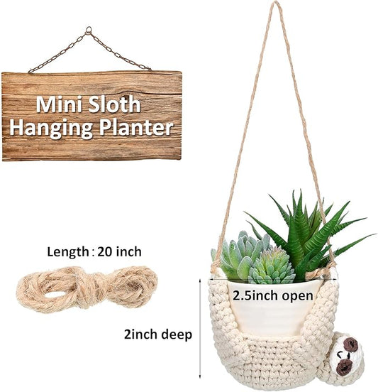 Patelai 2 Pieces Crochet Sloth Hanging Planter Handmade Sloth Plants Holder Plant Hanger for Indoor Outdoor Hanging Planter Supplies, Flower Pot and Plant Not Included
