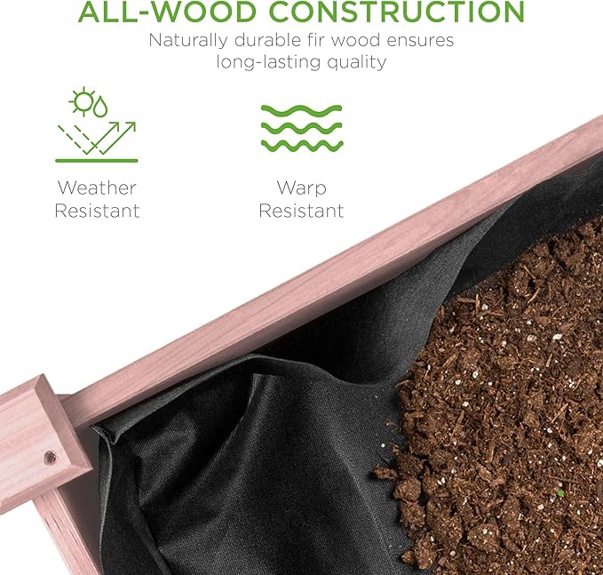 Best Choice Products 48x24x30in Raised Garden Bed, Elevated Wood Planter Box Stand for Backyard, Patio, Balcony w/Bed Liner, 200lb Capacity - Pink