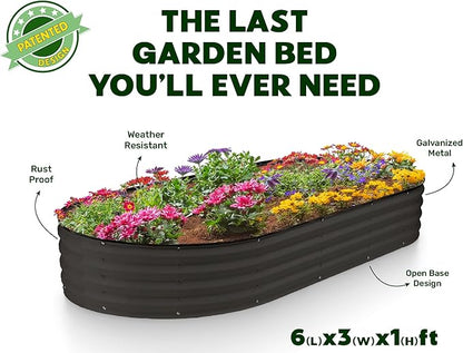 Plant & Plot Galvanized Raised Garden Beds Outdoor // 6×3×1 ft Planter Raised Beds for Gardening, Vegetables, Flowers // Large Metal Garden Box // Patented Tool-Free Design (Black)
