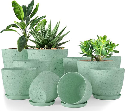 Utopia Home - Spotty Plant Pots Indoor with Drainage - 7/6.6/6/5.3/4.8 Inches Flower Pots - 5 Pack Plastic Planters - Ideal for Stocking Stuffers - (Speckled Mint, Pack of 10)