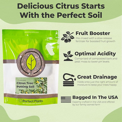 Citrus Tree Potting Soil by Perfect Plants | Organic Premium Mix | Use with Lemon Trees, Lime Trees, or Other Citrus Plants (8qt)