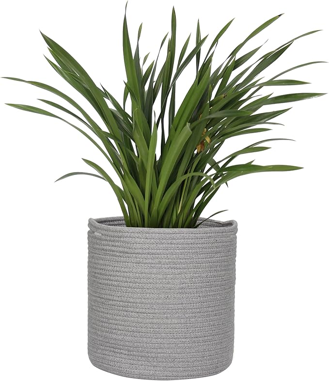 Cotton Rope Plant Basket, Woven Baskets Planter for 11 inch Pot, Round Indoor Tree Pot Cover, Storage Bin Organizer, Modern Basket for Plants and Home Decor, 12.5”X12.5”, Gray
